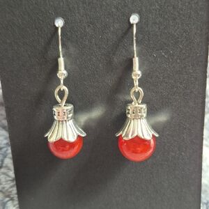 Elegant Silver and Red Drop Earrings